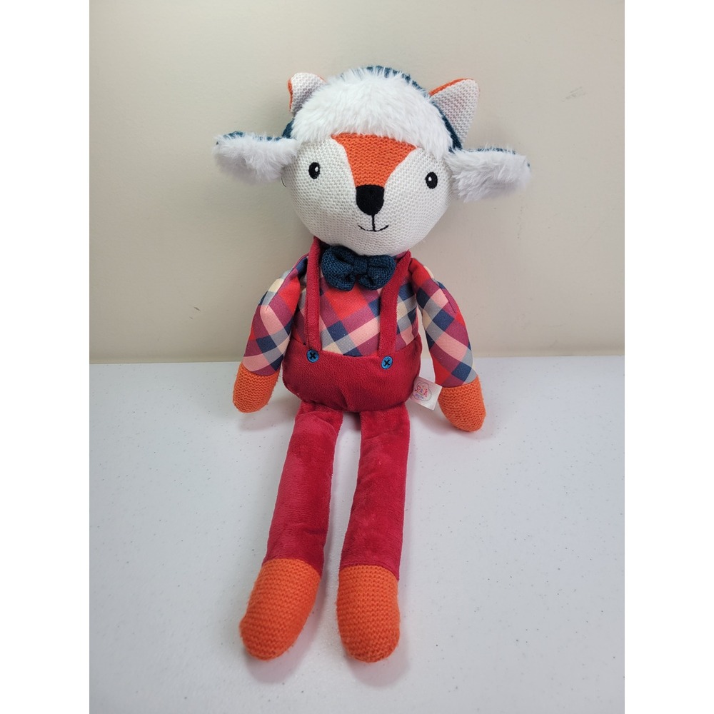 Spark Create Imagine Fox Plush Doll Dapper Plaid Suspenders Red Orange 18 inch